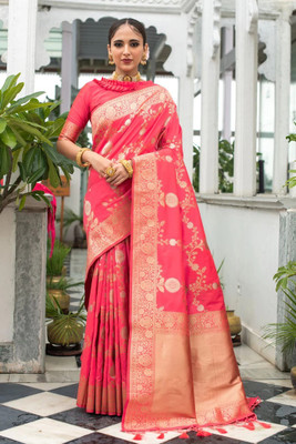 Bhakti Creative Woven Banarasi Silk Blend Saree(Red)