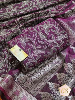 GS creation Color Block Banarasi Dupion Silk Saree(Purple)