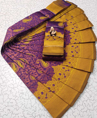 PRANJAL ART Printed Bollywood Jacquard, Art Silk Saree(Purple, Yellow)