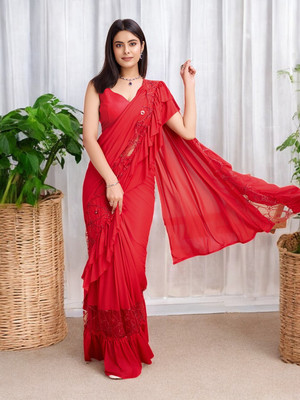 Cartyshop Self Design Bollywood Lycra Blend Saree(Red)