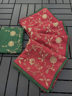 KHRITI FAB Embroidered Bollywood Silk Blend Saree(Red)
