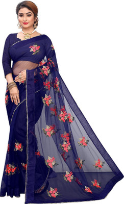 PATLANI STYLE Printed Bollywood Net Saree(Dark Blue)