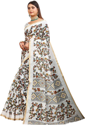 MAANVIT Printed Kanjivaram Pure Cotton, Cotton Linen Saree(Multicolor)