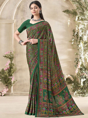 Anouk Rustic Printed Daily Wear Crepe Saree(Green)