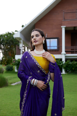 Ethina Fashion Solid/Plain Bollywood Jimmy choo Saree(Dark Blue)