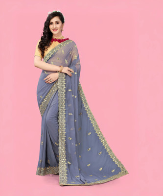 NETRA BOUTIQUE Embroidered Bollywood Georgette Saree(Grey)