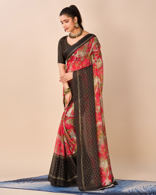 A V M Print Floral Print Bollywood Chiffon Saree(Multicolor)