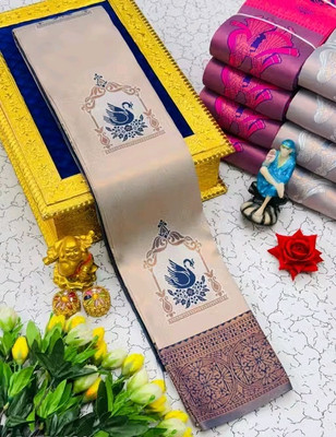 MUKHITA Woven Kanjivaram Silk Blend Saree(Dark Blue)