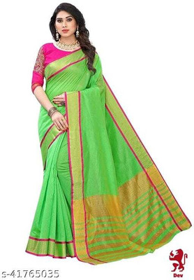 JK ETHNIC WEAR Self Design Chanderi Cotton Silk Saree(Green)