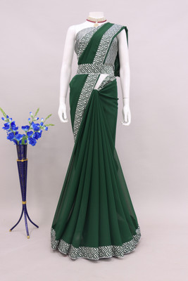 RHG Fashion Solid/Plain, Printed Bollywood Georgette Saree(Green)