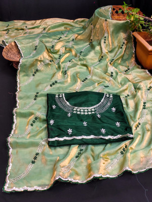 VRAJTEX FAB Embroidered Bollywood Satin Saree(Green)