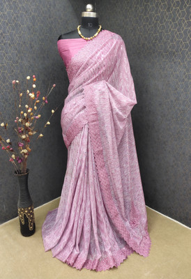 Snehdeep Embellished Bollywood Lycra Blend Saree(Pink)