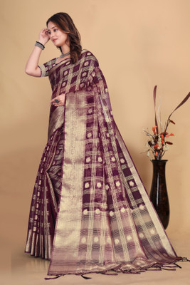Aarunika MNT Solid/Plain Bollywood Organza Saree(Magenta)