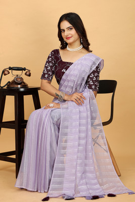 KONICA FAB Striped, Dyed Bollywood Chiffon Saree(Purple)