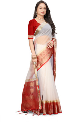 Aarunika MNT Printed Bollywood Organza Saree(White)