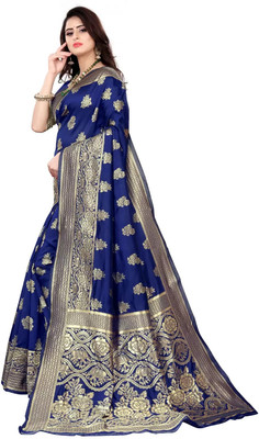 Shoppershopee Self Design Banarasi Silk Blend Saree(Dark Blue)