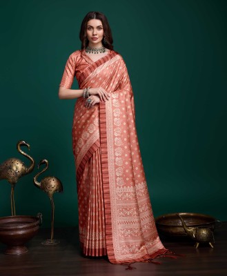 RekhaManiyar Printed Bollywood Silk Blend Saree(Orange)