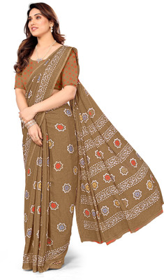 Kanooda Prints Printed Bollywood Georgette Saree(Brown)