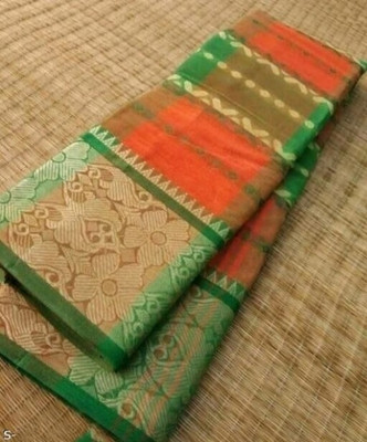 Ghosh handloom Self Design Tant Pure Cotton Saree(Orange, Green)