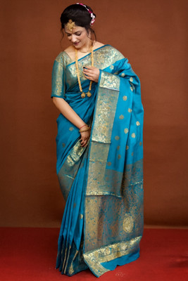 LAADLI Self Design, Woven Banarasi Cotton Blend Saree(Maroon)