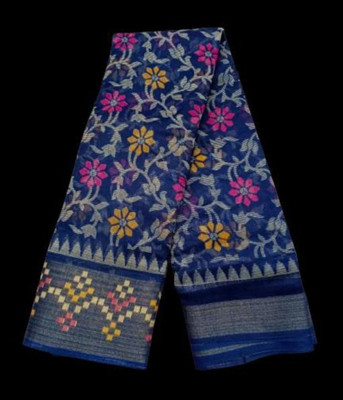 Adrika Printed Bollywood Cotton Blend Saree(Dark Blue)