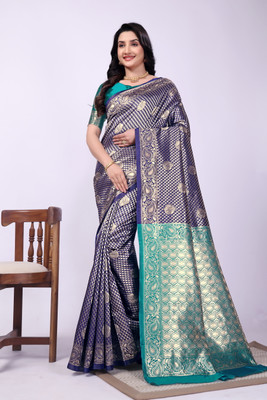 DDRS Fashion Self Design Bollywood Jacquard Saree(Blue)