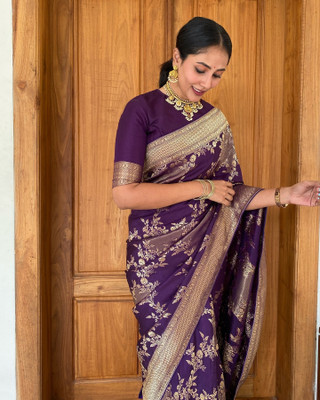 VISVASTA Printed Kanjivaram Jacquard, Art Silk Saree(Purple)
