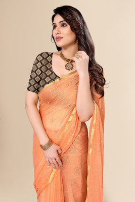 Prutha Fashions Printed Bollywood Chiffon Saree(Orange)