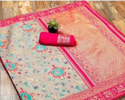het designer studio Floral Print, Embroidered, Woven, Self Design Banarasi Jacquard, Art Silk Saree(Multicolor)