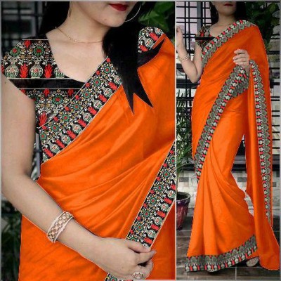 FLORRO Printed Bollywood Chanderi Saree(Orange)