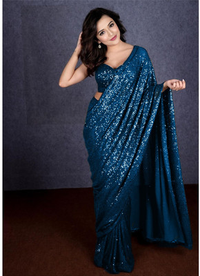 kamaldesigner Embroidered, Embellished Bollywood Georgette Saree(Light Blue)