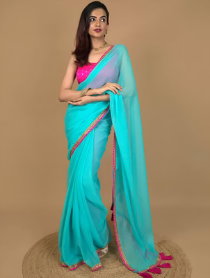Labheshwari Embellished, Embroidered Bollywood Georgette Saree(Light Blue)