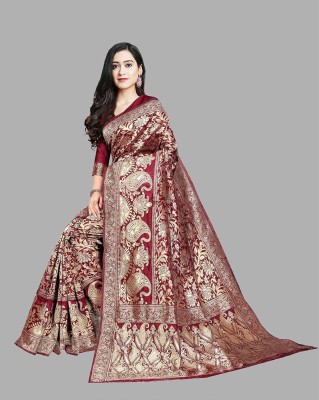 jashvicreation Embroidered, Self Design Banarasi Jacquard, Art Silk Saree(Maroon)