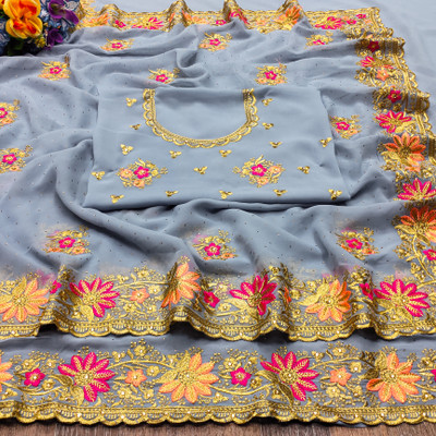 Radheradhey Embroidered Bollywood Georgette Saree(Grey)