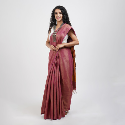 Teejh Solid/Plain Handloom Tissue Saree(Pink)