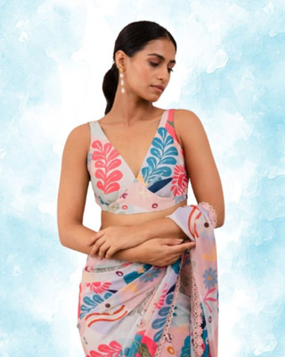 JAYAMENTERPRISE Printed Bollywood Georgette Saree(Cream)