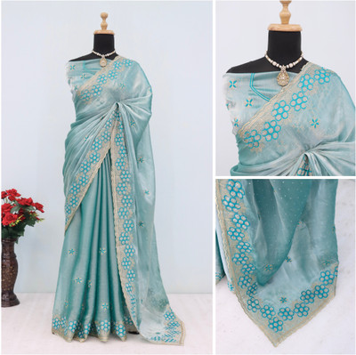 KHRITI FAB Embroidered Bollywood Jimmy choo Saree(Light Blue)