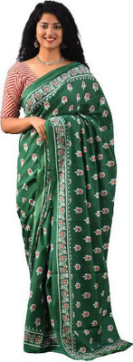 Clothonus Printed Ikkat Pure Cotton Saree(Green)