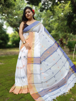 Shruty Fashion Printed Bollywood Cotton Blend Saree(White)
