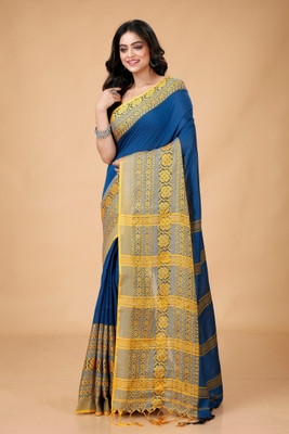 ADbutiq Self Design Tant Pure Cotton Saree(Blue)