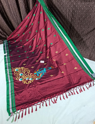 Spewim Woven Bollywood Cotton Blend Saree(Maroon)