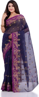 Desh Bidesh Woven Handloom Pure Cotton Saree(Blue)