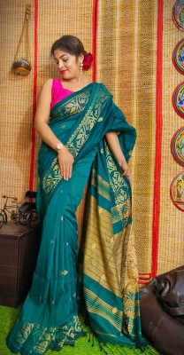 PRAVATI FASHION Embroidered Handloom Cotton Blend Saree(Light Green)