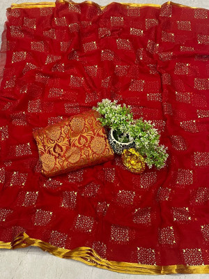 ELEGANCE FAB Embellished Daily Wear Chiffon Saree(Red)