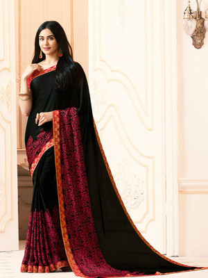 Hensi sarees shop Woven Paithani Georgette, Art Silk Saree(Black)