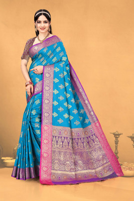 NTC Woven, Self Design Patola Jacquard Saree(Blue)