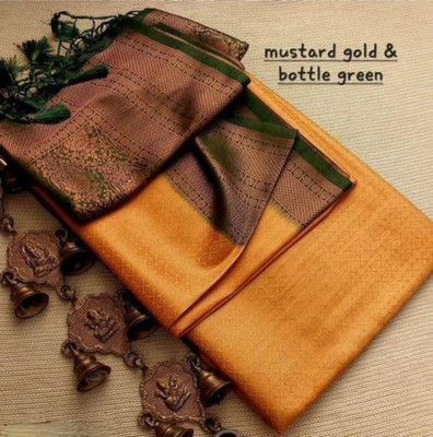 Banaras silk palace Woven Banarasi Pure Silk Saree(Mustard)