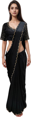 NANCY DESIGNER Solid/Plain Bollywood Silk Blend Saree(Black)