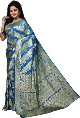 HouseOfCommon Woven Banarasi Jacquard Saree(Dark Blue)