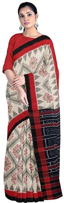handloom paridhaan Hand Painted, Self Design Handloom Pure Cotton Saree(Cream, Red, Black)
